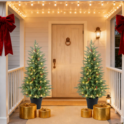 4 FT Pre-lit Christmas Trees with 70 Warm White LED Lights and 173 Branch Tips 2 Pack
