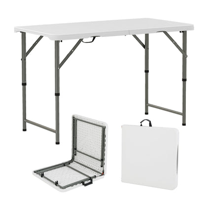 4 Feet Portable Camping Table with HDPE Tabletop and Metal Legs-White