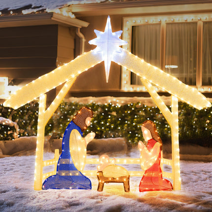 4 Ft Lighted Nativity Scene Pre-lit Christmas Holy Family Set