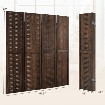 4-Panel Pegboard Display 5 Feet Tall Folding Privacy Screen for Craft Display Organized
