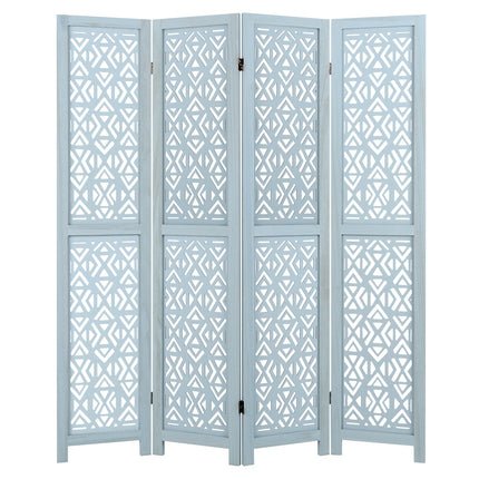 4/6 Panel Wooden Room Divider with Carved Cutout Pattern and Solid Wood Frame