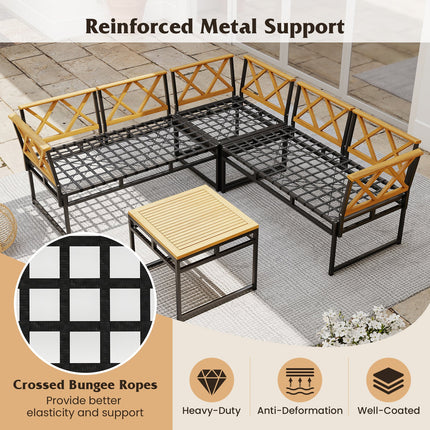 4 Pieces Patio L-Shaped Sofa Set with Cushions and Side Table-Brown