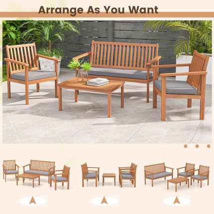 4 Piece Patio Wood Furniture Set Acacia Wood Sofa Set with Loveseat