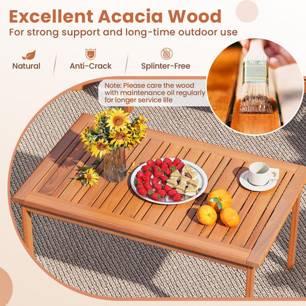 4 Pieces Patio Furniture Set Acacia Wood Porch Chairs with Table-White