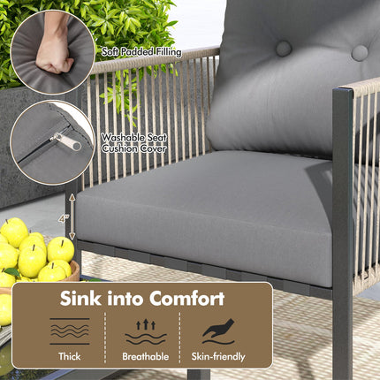 4 Pieces Outdoor PE Rattan Conversation Sofa Set with Cushions-Grey