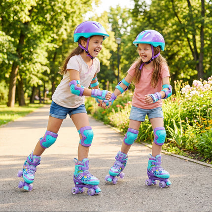 4 Sizes Adjustable Kids Roller Skates with Light-up Wheels and Safety Protection M Size-Purple
