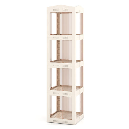 4-Tier Foldable Rotating Bookshelf with Swivel Base and Translucent Panels-White