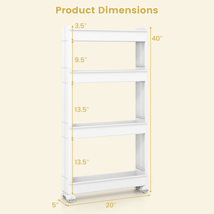 4-Tier Multifunctional Slim Storage Trolley with Detachable Trays-White