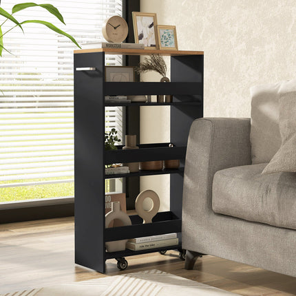 4-Tier Rolling Storage Cart Slim Kitchen Cart on Wheels with Open Shelves and Handle
