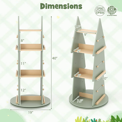 4 Tier Tree Shape Kids Rotating Bookshelf 360¬∞ Display Rack Storage Organizer-Green