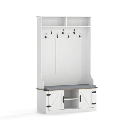 4-in-1 68.5 Inch Tall Coat Rack with Cushioned Bench and Shoe Storage-White