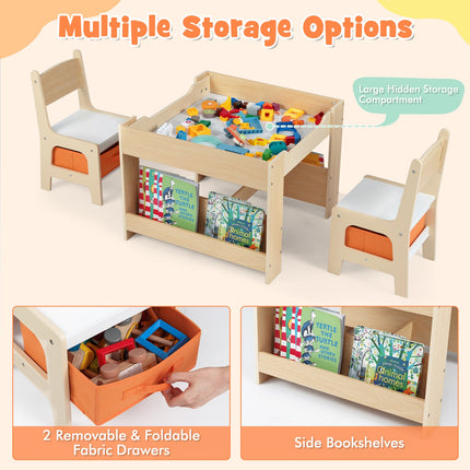 4 in 1 Kids Table and Chair Set with Reversible Graffiti and Building Blocks Tabletop