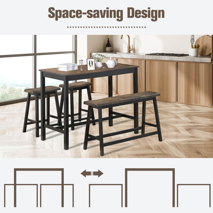 4 Piece Solid Wood Counter Height Dining Table Set-Coffee