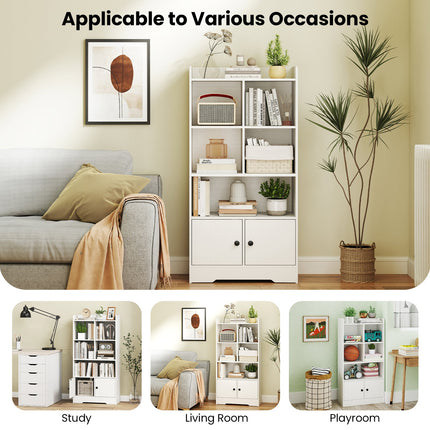 4 Tiers Bookshelf with 4 Cubes Display Shelf and 2 Doors