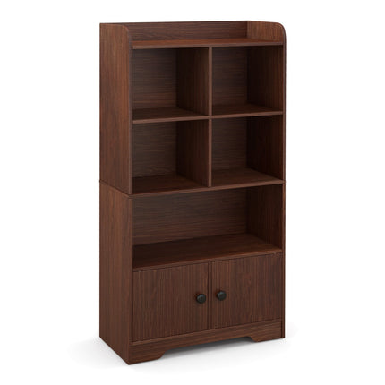 4 Tiers Bookshelf with 4 Cubes Display Shelf and 2 Doors