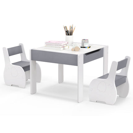 4-in-1 Wooden Activity Kids Table and Chairs with Storage and Detachable Blackboard