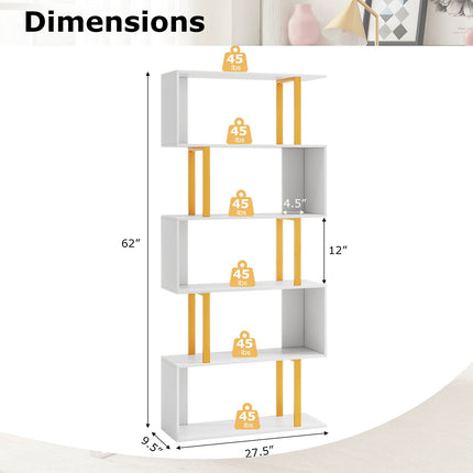 5-Tier/6-Tier Geometric Bookcase with Metal Frame and Anti-tipping Kits