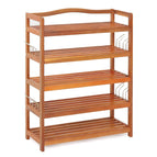 Tier Acacia Wood Shoe Rack With Side Metal Hooks