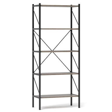 5-Tier Bookshelf with Open Shelves and Heavy Duty Metal Frame