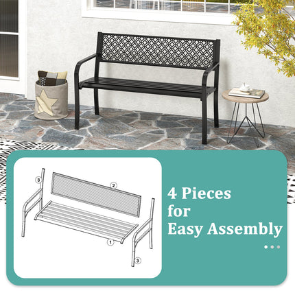 50 Inches Outdoor Garden Bench with Geometric Lattice Backrest and Slatted Seat