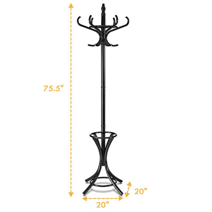 Wood Standing Hat Coat Rack with Umbrella Stand