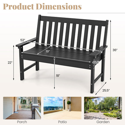 52 Inch All-Weather HDPE Outdoor Bench with Backrest and Armrests