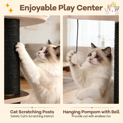 53.5 inch Tall Cat Tree for Indoor Cat Wooden Cat Tower Top Perch with Soft Padding-Brown
