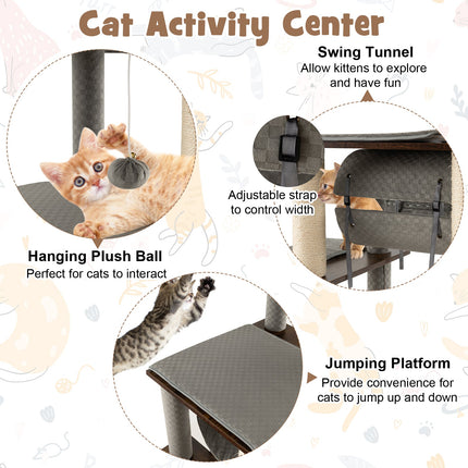 53 Inch Cat Tree with Condo and Swing Tunnel