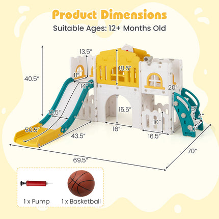 All-in-1 Toddler Slide Playset Playground with Tunnel and Ladder and Basketball