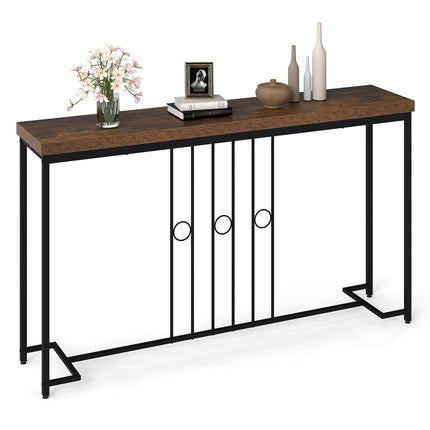 55" Industrial Console Table with H-Shaped Base-Brown