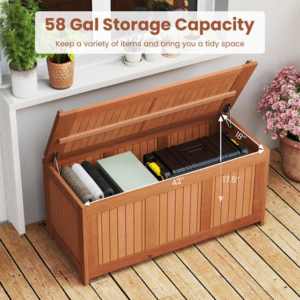 58 Gallon 3-in-1 Patio Wood Deck Box with Flip Top for Cushions