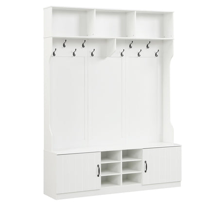 59" Wide 6-in-1 Hall Tree with Bench and Storage-White
