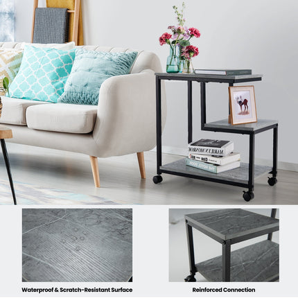 3-Tier Side Table with Storage and Universal Casters for Living Room and Bedroom-Black