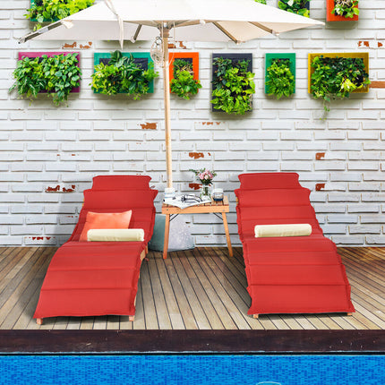 3 Pieces Folding Patio Eucalyptus Wood Lounge Chair Set with Foldable Side Table