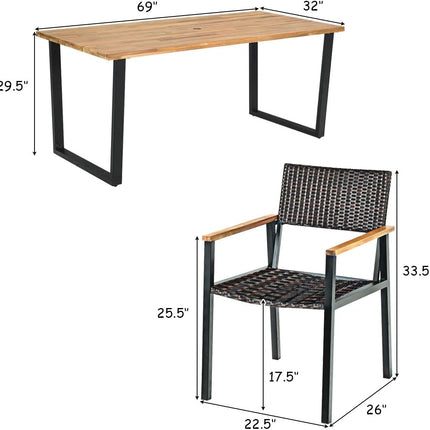 Patented 7 Pieces Outdoor Dining Set with Large Acacia Wood Table Top