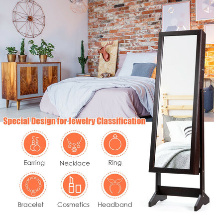 Jewelry Cabinet Stand Mirror Armoire with Large Storage Box