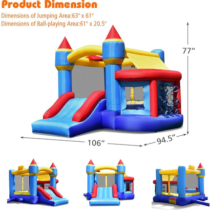 Castle Slide Inflatable Bounce House with Ball Pit and Basketball Hoop
