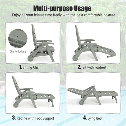 5 Position Adjustable Folding Lounger Chaise Chair