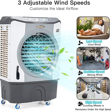 4-in-1 Industrial Evaporative Air Cooler Fan with 12 Gallon Tank and Wheels-Gray