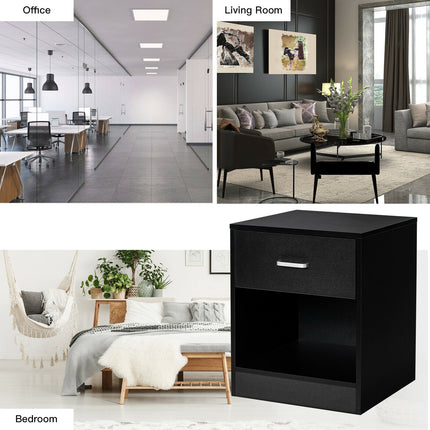 2 Pieces Nightstand with Storage Drawer and Cabinet