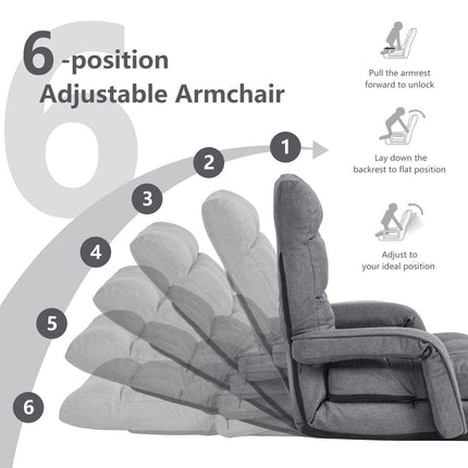 Folding Lazy Floor Chair Sofa with Armrests and Pillow