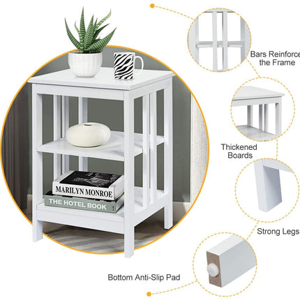 2 Pieces 3-Tier Nightstand with Reinforced Bars and Stable Structure