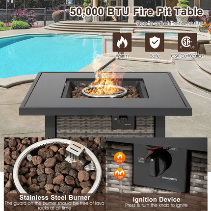 32 Inch Square Propane Fire Pit Table with Lava Rocks Cover