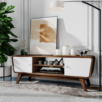 Sliding Door TV Stand with Adjustable Shelf for TVs up to 55 Inch