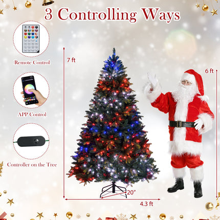5/6/7/8 FT Artificial Christmas Tree with LED Lights and Remote APP Control