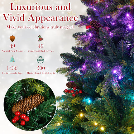 5/6/7/8 FT Artificial Christmas Tree with LED Lights and Remote APP Control