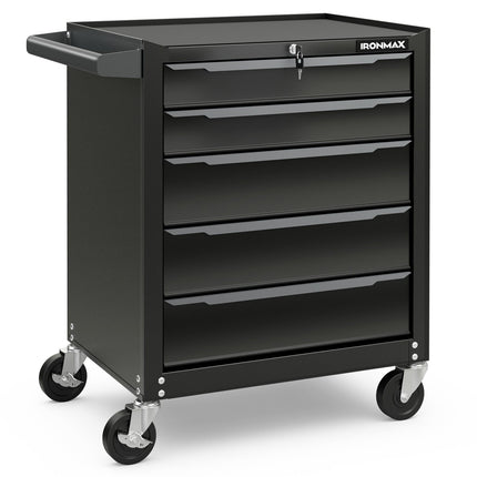 5-Drawer Tool Storage Cabinet with Hanging Holes and Central Keyed Locking System-Black