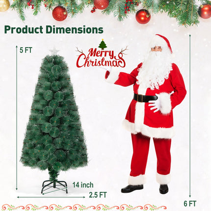 5/6/7 FT Pre-Lit Fiber Optic Christmas Tree with 148/185/226 Multi-Color LED Lights and Top Star Light