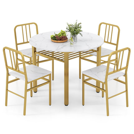 5-Piece Round Dining Table Set with Storage Shelf for Dining Room