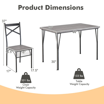 5 Pieces Dining Table Set with Metal Frame for Kitchen Dining Room-Gray